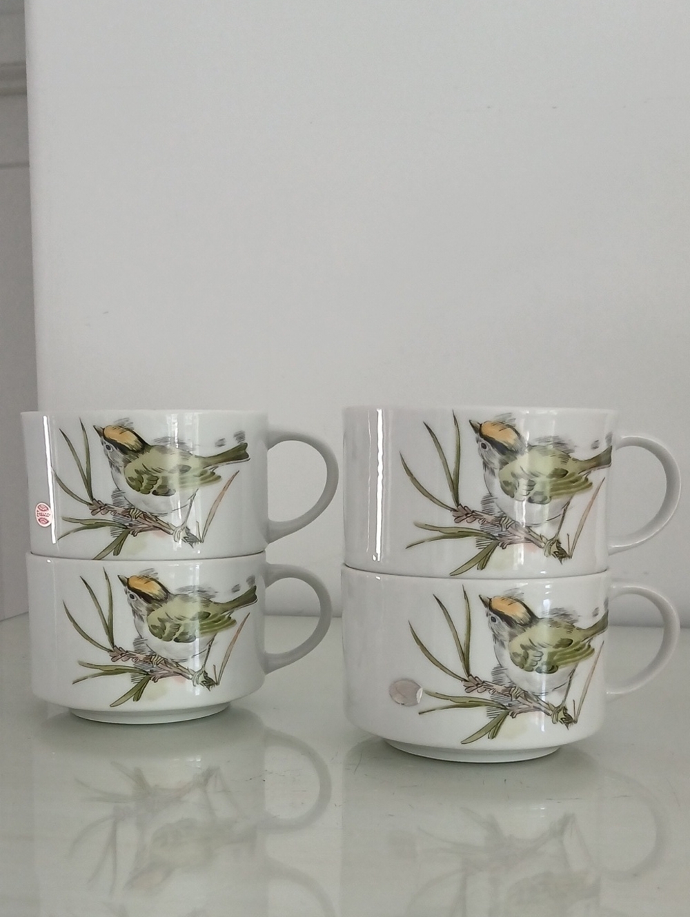Enesco Japan Fine China 1976 SONG BIRD Soup Mugs Bowls Set of 4